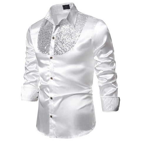 Image of Men Satin Long Sleeve Dress Shirt-FrenzyAfricanFashion.com
