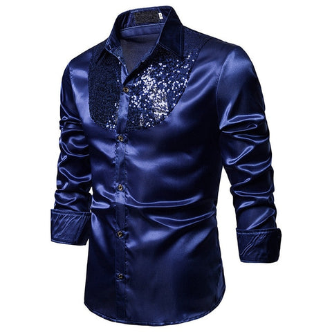 Image of Men Satin Long Sleeve Dress Shirt-FrenzyAfricanFashion.com