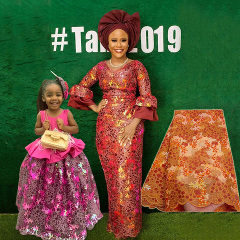 Image of Embroidery Sequins Organza French Mesh Net Sequence Lace Fabric Africa Nigeria Party-FrenzyAfricanFashion.com