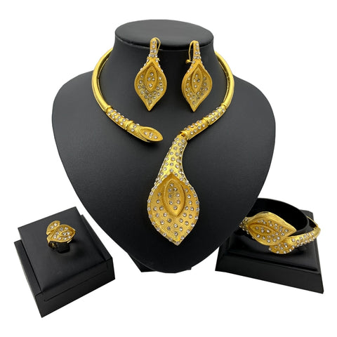 Image of Levina Designer Calla Lily Gold Jewelry Sets 4 PCS Set Women Y Necklace-FrenzyAfricanFashion.com