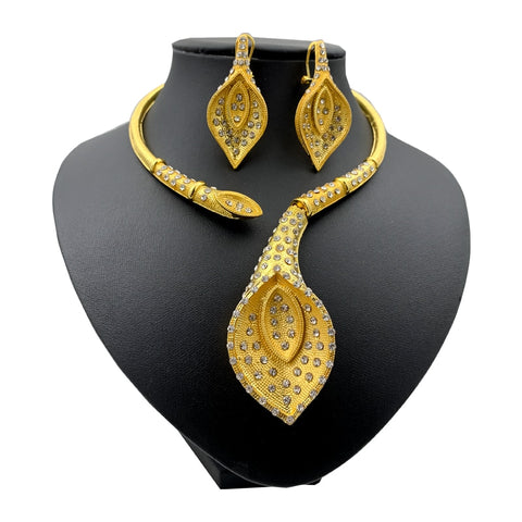 Image of Levina Designer Calla Lily Gold Jewelry Sets 4 PCS Set Women Y Necklace-FrenzyAfricanFashion.com