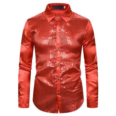 Image of Lakis Designer Luxury Sequin Satin Long Sleeve Dress Shirt-FrenzyAfricanFashion.com