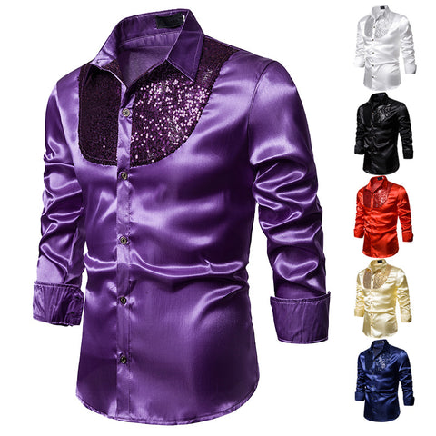Image of Men Satin Long Sleeve Dress Shirt-FrenzyAfricanFashion.com