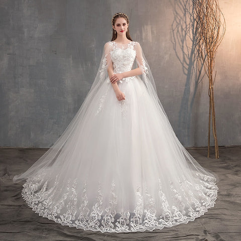 Image of Embroidered Lace Ball Gown Wedding Dress With Long Train Ivory-FrenzyAfricanFashion.com