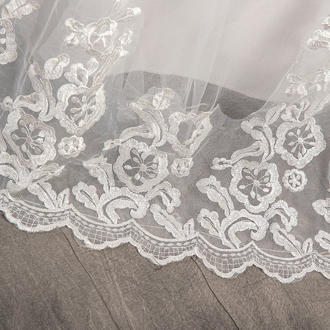 Image of Embroidered Lace Ball Gown Wedding Dress With Long Train Ivory-FrenzyAfricanFashion.com