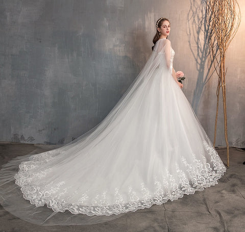 Image of Embroidered Lace Ball Gown Wedding Dress With Long Train Ivory-FrenzyAfricanFashion.com