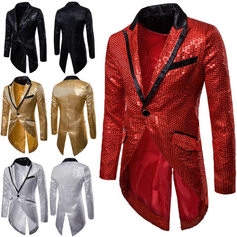 Image of Men's Blazer Tail Sequin Casual Slim Fit Formal One Button Suit Coat collar Jacket-FrenzyAfricanFashion.com