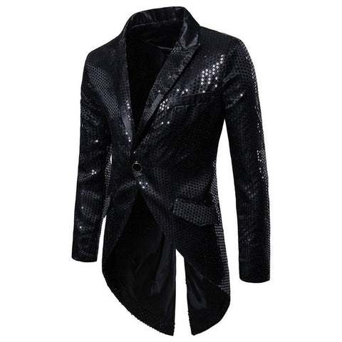 Image of Men's Blazer Tail Sequin Casual Slim Fit Formal One Button Suit Coat collar Jacket-FrenzyAfricanFashion.com