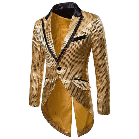Image of Men's Blazer Tail Sequin Casual Slim Fit Formal One Button Suit Coat collar Jacket-FrenzyAfricanFashion.com