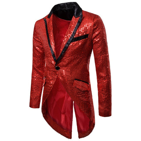 Image of Men's Blazer Tail Sequin Casual Slim Fit Formal One Button Suit Coat collar Jacket-FrenzyAfricanFashion.com