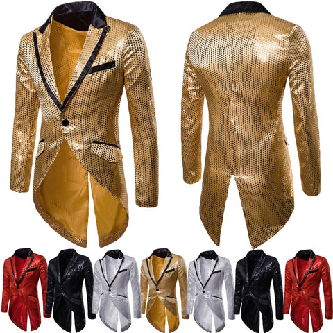 Image of Men's Blazer Tail Sequin Casual Slim Fit Formal One Button Suit Coat collar Jacket-FrenzyAfricanFashion.com