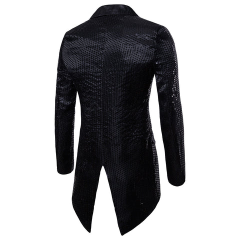 Image of Men's Blazer Tail Sequin Casual Slim Fit Formal One Button Suit Coat collar Jacket-FrenzyAfricanFashion.com
