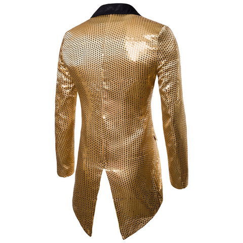 Image of Men's Blazer Tail Sequin Casual Slim Fit Formal One Button Suit Coat collar Jacket-FrenzyAfricanFashion.com