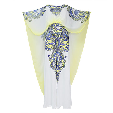 Image of Bibi Designer Dashiki Long Cape Red Floral Maxi White Party Dress-FrenzyAfricanFashion.com