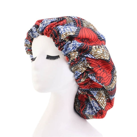 Image of Ankara Pattern Satin Lined Bonnet Women Long Ribbon Headwrap-FrenzyAfricanFashion.com