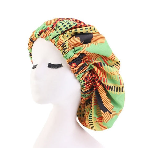 Image of Ankara Pattern Satin Lined Bonnet Women Long Ribbon Headwrap-FrenzyAfricanFashion.com
