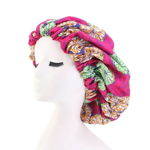 Image of Ankara Pattern Satin Lined Bonnet Women Long Ribbon Headwrap-FrenzyAfricanFashion.com