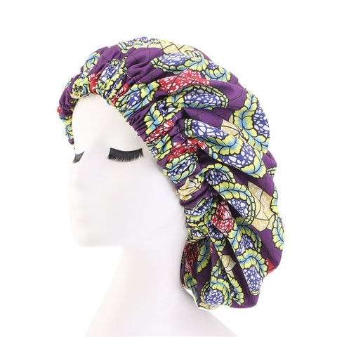 Image of Ankara Pattern Satin Lined Bonnet Women Long Ribbon Headwrap-FrenzyAfricanFashion.com