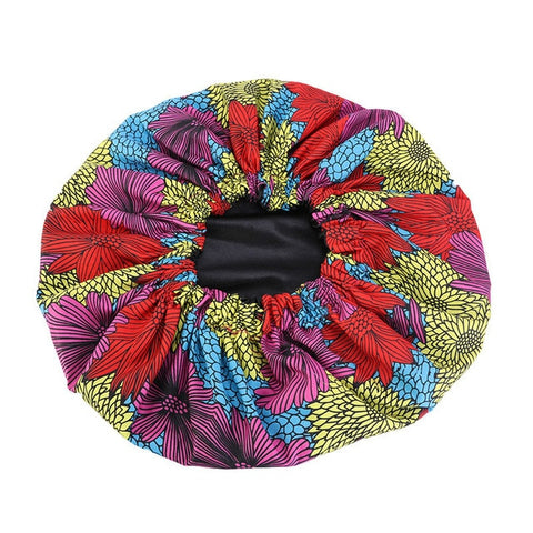 Image of Ankara Pattern Satin Lined Bonnet Women Long Ribbon Headwrap-FrenzyAfricanFashion.com