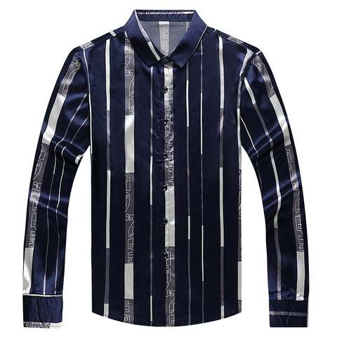 Image of Male Silk Long Sleeve Striped Shirts-FrenzyAfricanFashion.com