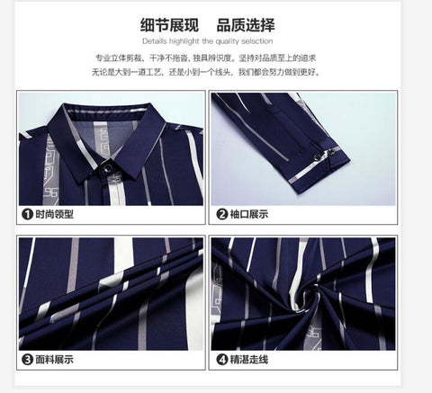 Image of Male Silk Long Sleeve Striped Shirts-FrenzyAfricanFashion.com