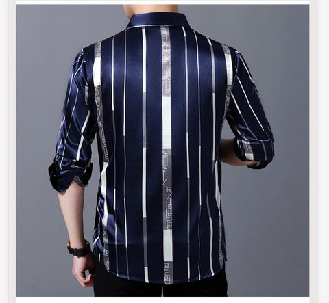 Image of Male Silk Long Sleeve Striped Shirts-FrenzyAfricanFashion.com