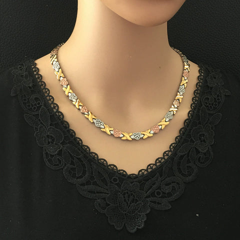 Image of Stainless Steel Silver and Gold Chain Necklace Bracelet Jewelry Set-FrenzyAfricanFashion.com