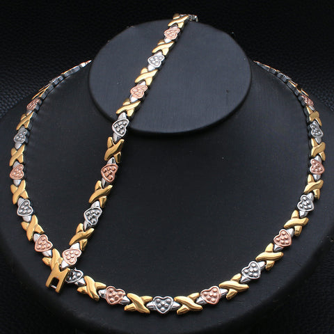 Image of Stainless Steel Silver and Gold Chain Necklace Bracelet Jewelry Set-FrenzyAfricanFashion.com