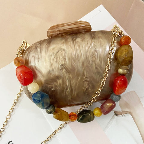 Image of Fashion Wallet Women Acrylic Round Marble Solid Brown Clutch-FrenzyAfricanFashion.com