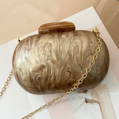 Image of Fashion Wallet Women Acrylic Round Marble Solid Brown Clutch-FrenzyAfricanFashion.com
