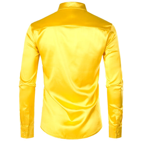 Image of Lakis Designer Sequin Gold Plaid Long Sleeve Satin Black Shirt-FrenzyAfricanFashion.com