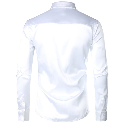 Image of Lakis Designer Sequin Gold Plaid Long Sleeve Satin Black Shirt-FrenzyAfricanFashion.com