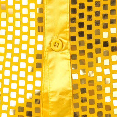 Image of Lakis Designer Sequin Gold Plaid Long Sleeve Satin Black Shirt-FrenzyAfricanFashion.com