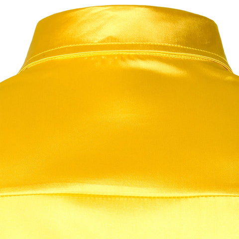 Image of Lakis Designer Sequin Gold Plaid Long Sleeve Satin Black Shirt-FrenzyAfricanFashion.com