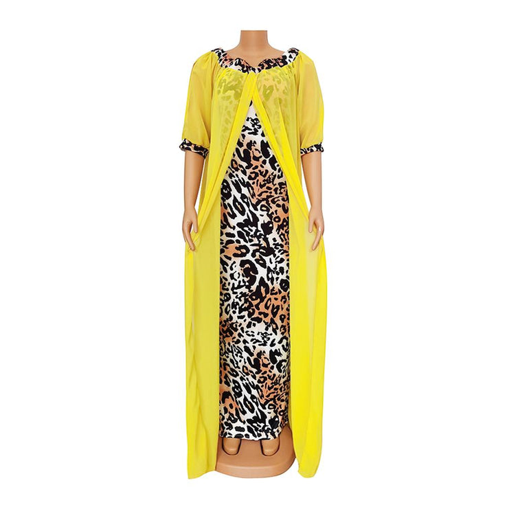 Spring Summer Dresses Beautiful 2in 1 Leopard Loose Bodycon Women Maxi Dress-FrenzyAfricanFashion.com