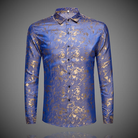 Image of Mens Silk Dress Shirt Spring Male Fashion Floral Soft Satin Clothes Long Sleeved-FrenzyAfricanFashion.com
