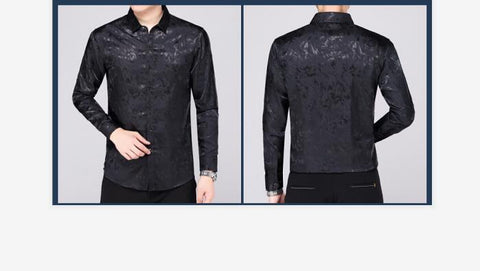 Image of Mens Silk Dress Shirt Spring Male Fashion Floral Soft Satin Clothes Long Sleeved-FrenzyAfricanFashion.com