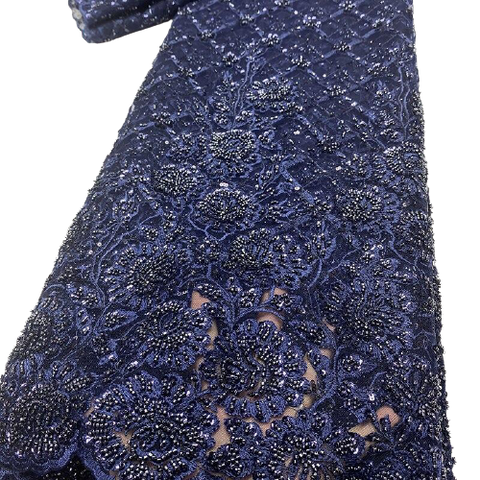 Image of Luxury Beaded Lace French Net Cotton Embroidery 5 Yards-FrenzyAfricanFashion.com