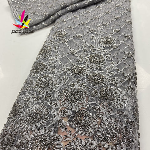 Image of Luxury Beaded Lace French Net Cotton Embroidery 5 Yards-FrenzyAfricanFashion.com