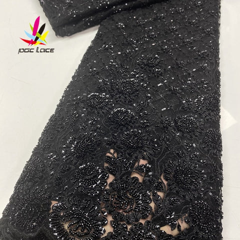 Image of Luxury Beaded Lace French Net Cotton Embroidery 5 Yards-FrenzyAfricanFashion.com