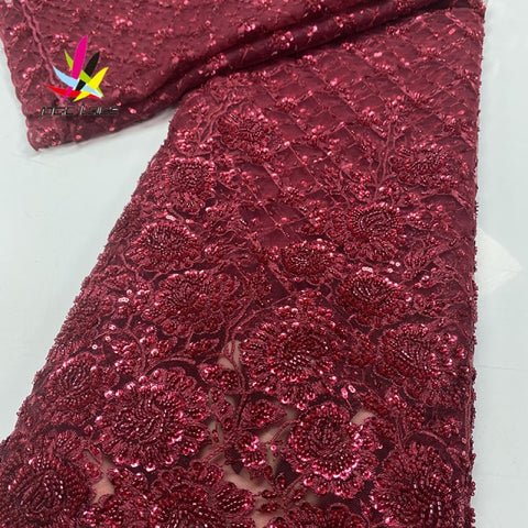 Image of Luxury Beaded Lace French Net Cotton Embroidery 5 Yards-FrenzyAfricanFashion.com