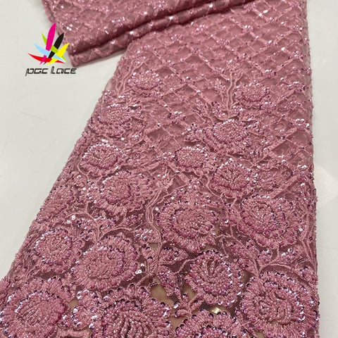 Image of Luxury Beaded Lace French Net Cotton Embroidery 5 Yards-FrenzyAfricanFashion.com