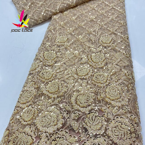 Image of Luxury Beaded Lace French Net Cotton Embroidery 5 Yards-FrenzyAfricanFashion.com