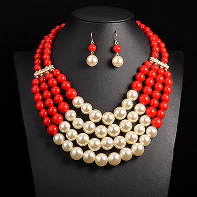 Image of Pearl Necklace Top Quality Bohemian Wedding Accessory African Beads Jewelry Set-FrenzyAfricanFashion.com