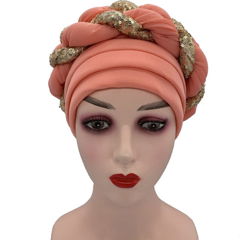 Image of Briaded Turban headband Auto Geles Headtie Already Made-FrenzyAfricanFashion.com