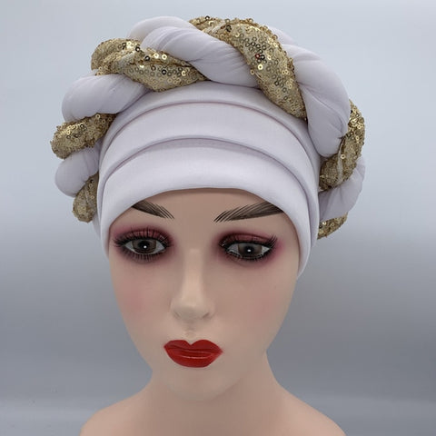 Image of Briaded Turban headband Auto Geles Headtie Already Made-FrenzyAfricanFashion.com