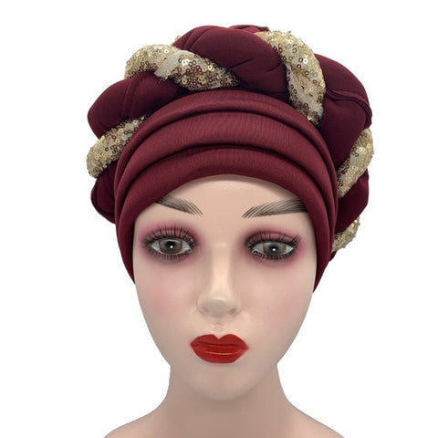 Image of Briaded Turban headband Auto Geles Headtie Already Made-FrenzyAfricanFashion.com