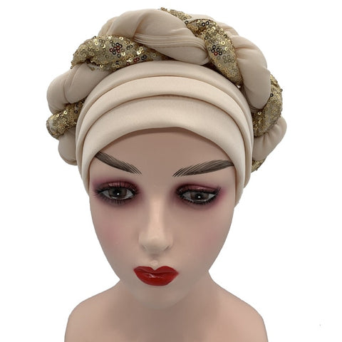 Image of Briaded Turban headband Auto Geles Headtie Already Made-FrenzyAfricanFashion.com