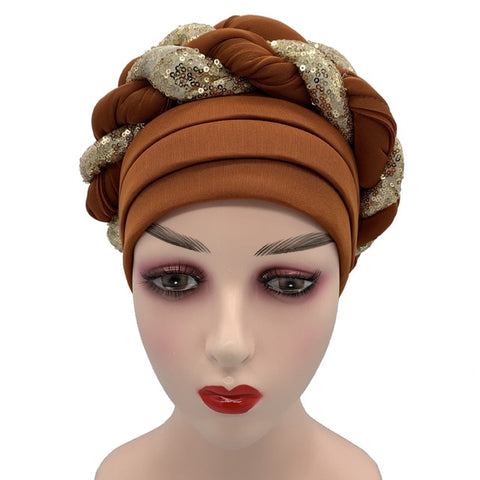 Image of Briaded Turban headband Auto Geles Headtie Already Made-FrenzyAfricanFashion.com