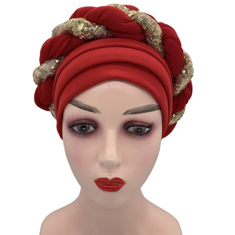 Image of Briaded Turban headband Auto Geles Headtie Already Made-FrenzyAfricanFashion.com